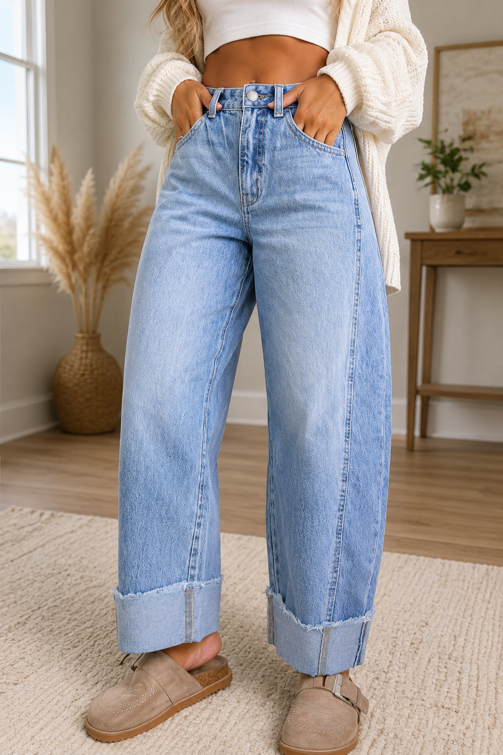 Raw Hem Ankle-Length Jeans