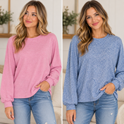 Soft Melange Havci Round Sleeve Top Zenana Full Run RTS