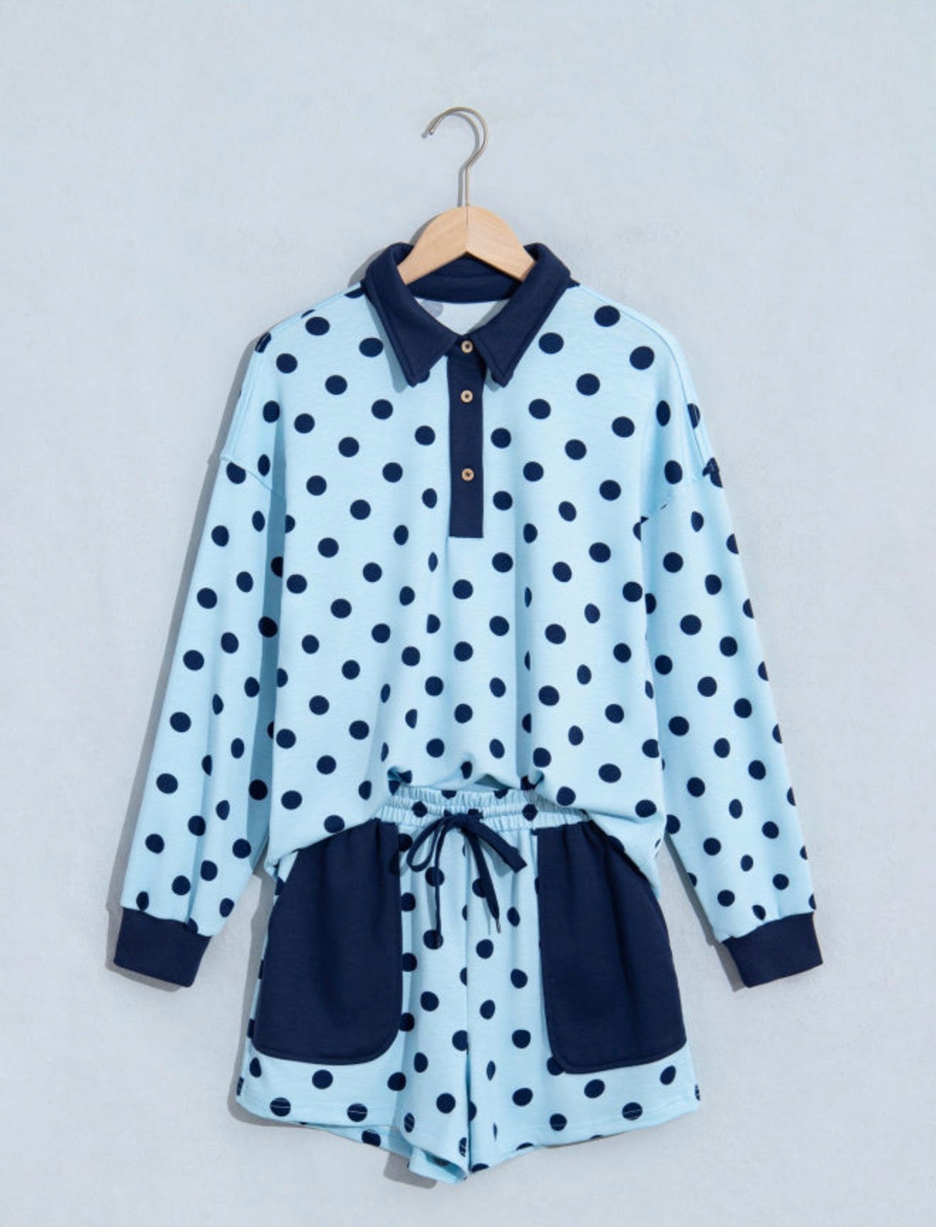 Pink Polka Dot Polo Patch Pocket Short Set