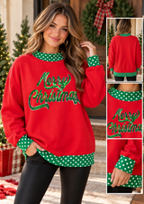 Merry Christmas Sequin Polka Dot Mock Neck