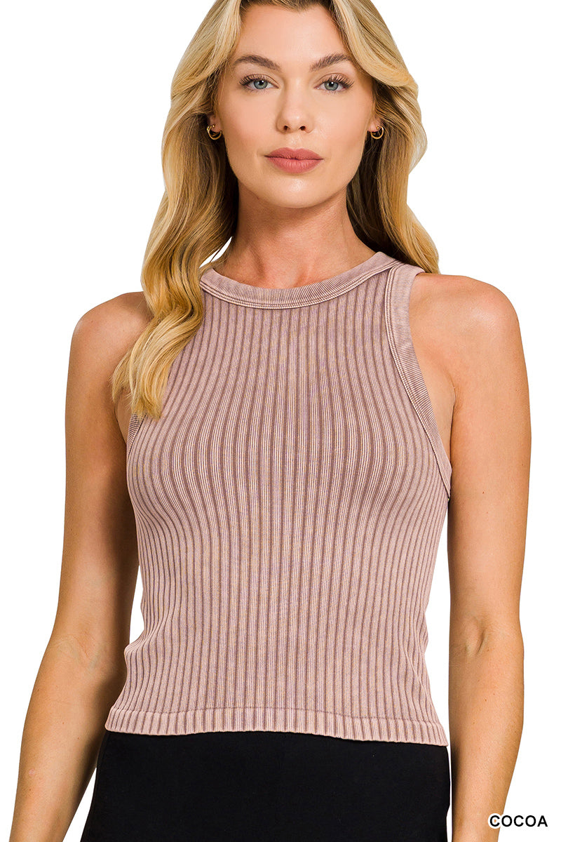 Ribbed-Washed Seamless Tank Top Zenana