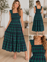 Green Plaid Ruffle Dress RTS