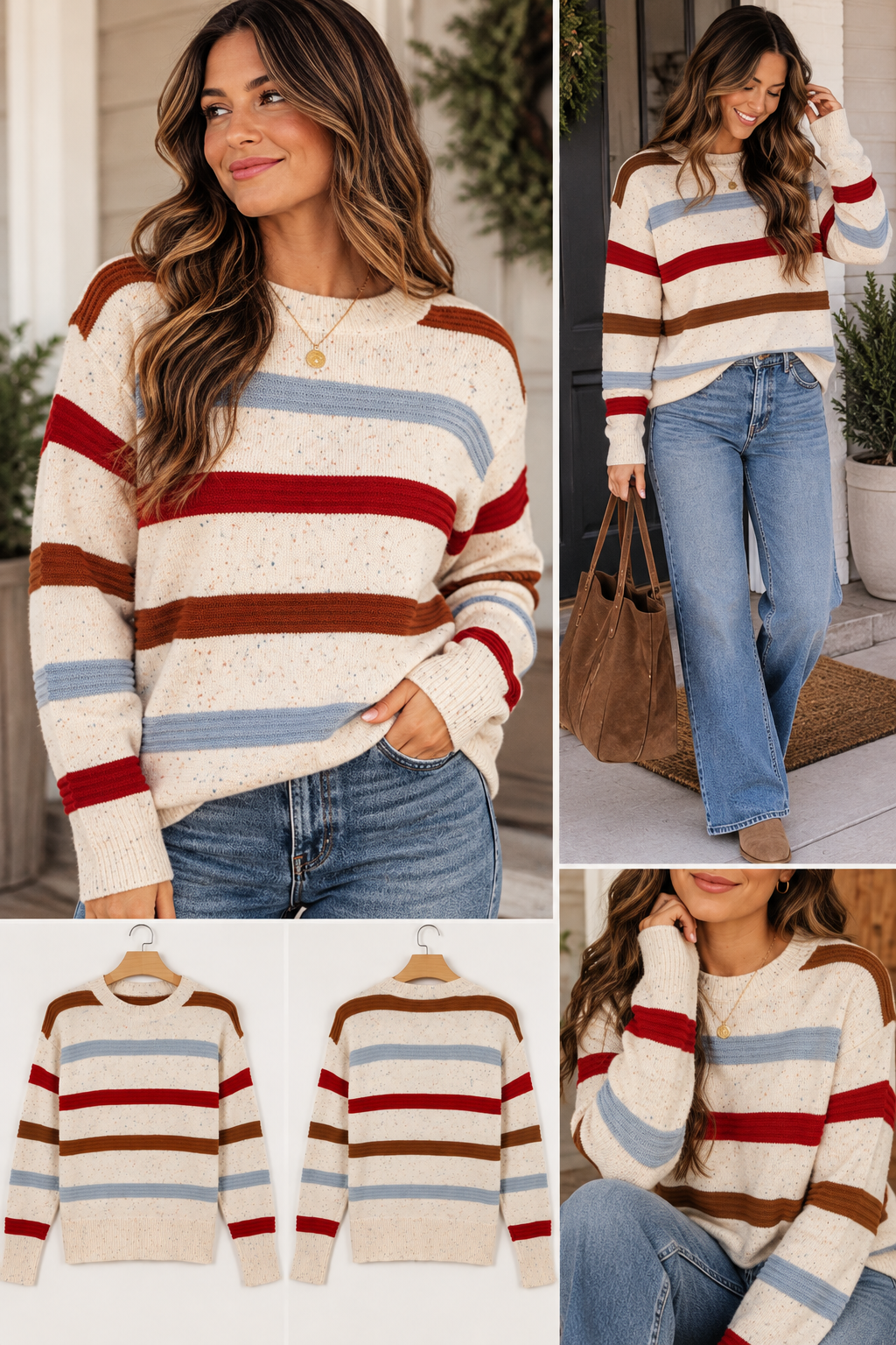 Beige Stripe Knit Sweater