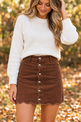 Coffee Button Corduroy Skirt Full Run RTS