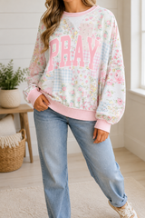 Pink PRAY Mixed Floral Top Full Run RTS