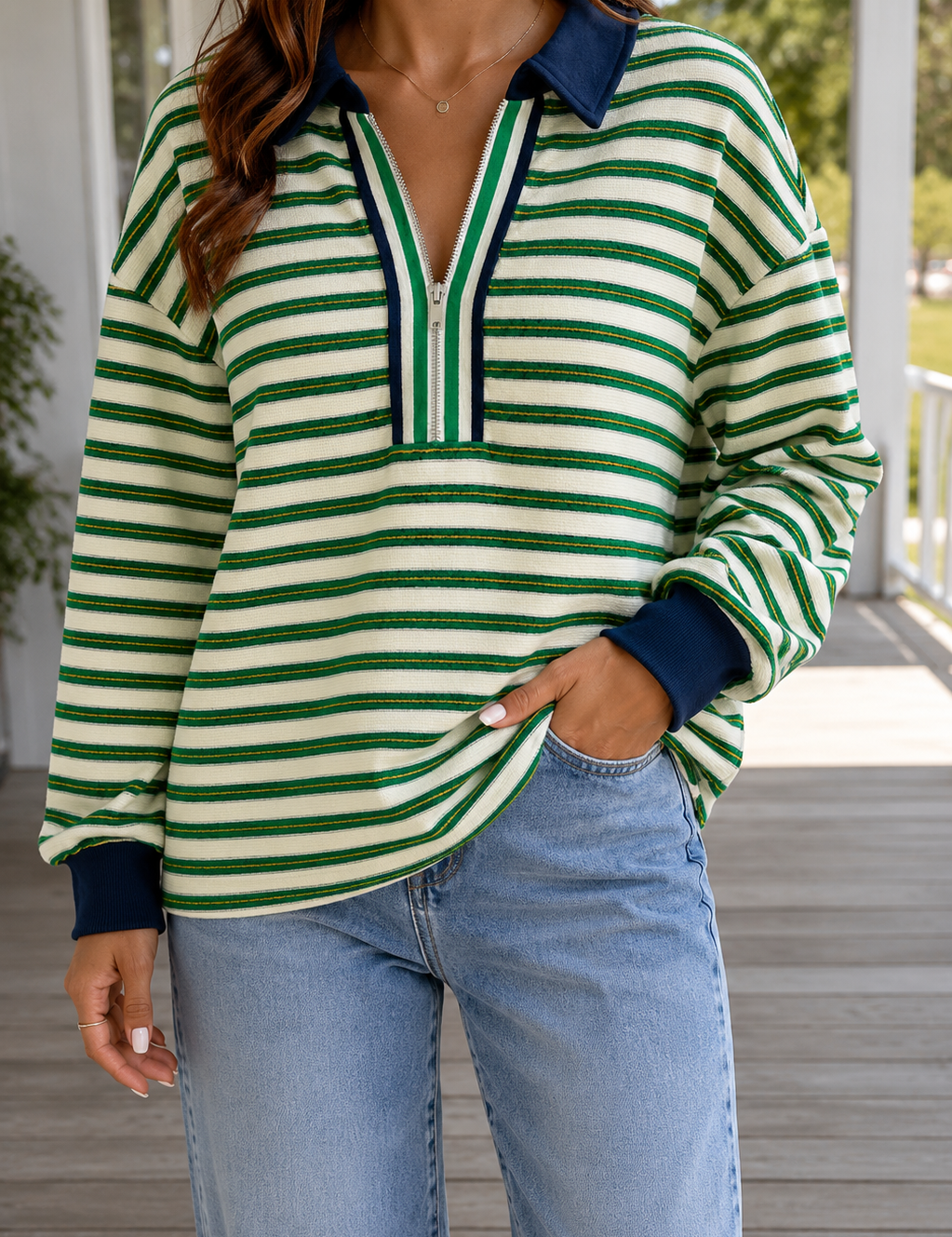 Striped V Neck Top