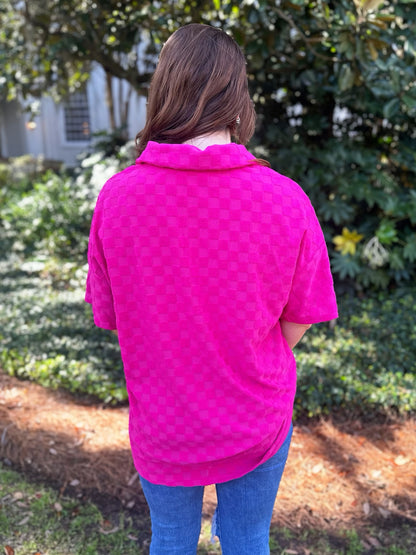 Pink Checkered Button Top RTS
