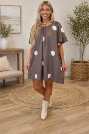 Brown Polka Dot Knot Back Mini Dress