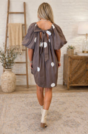 Brown Polka Dot Knot Back Mini Dress