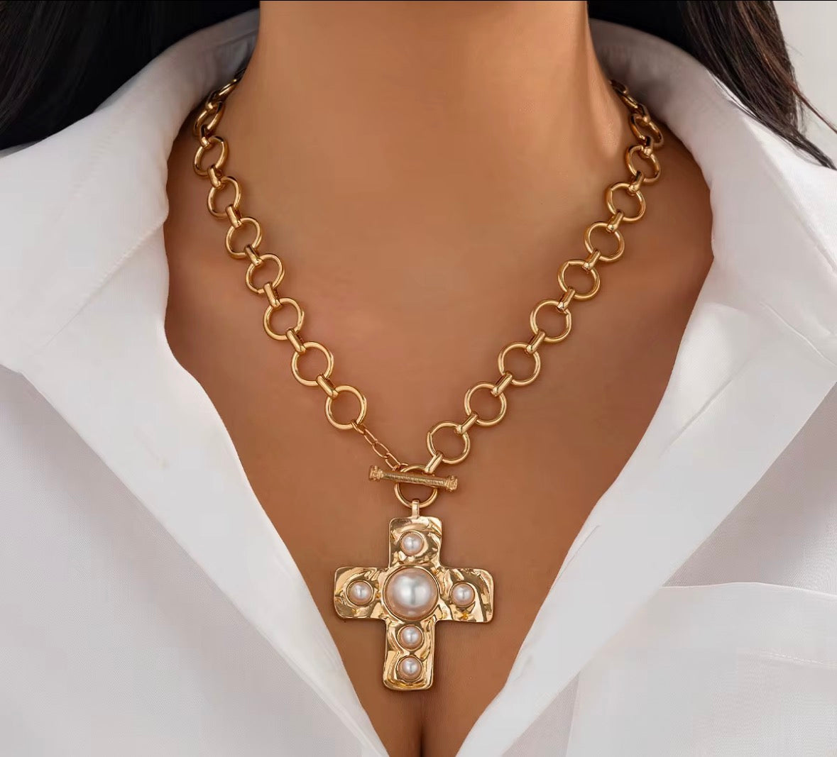 Hammered Cross Necklace