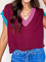 Burgundy Contrast Loose Sweater