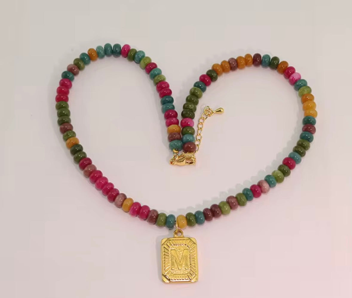 Beaded Gold Plated Initial Necklace