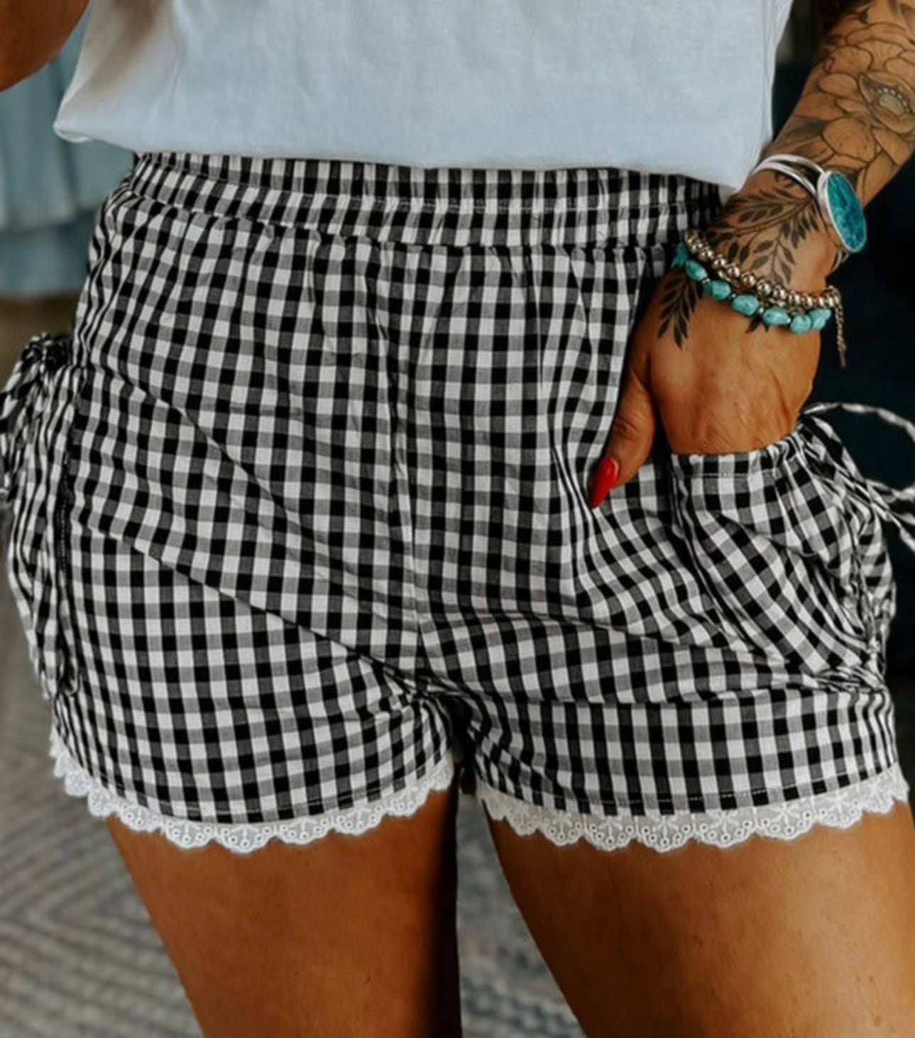 Black-Gingham Lace Shorties