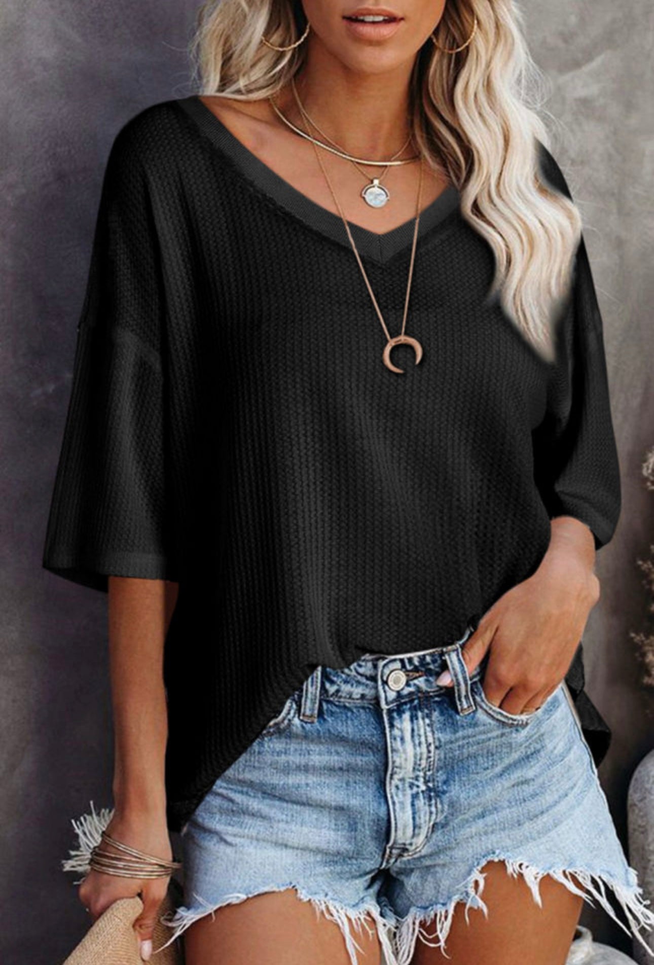 Black Waffle Loose Tee