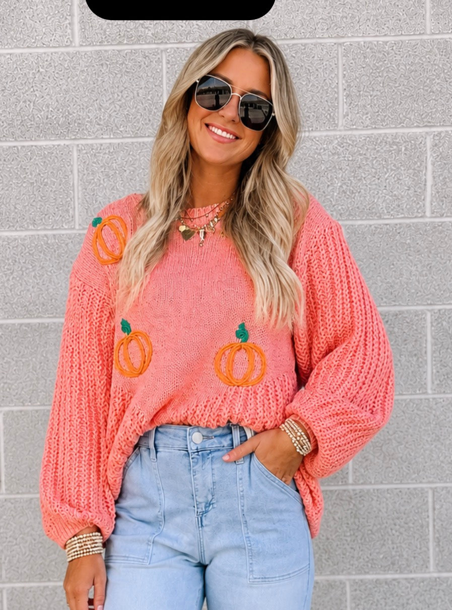 Pumpkin Embroidered Sweater