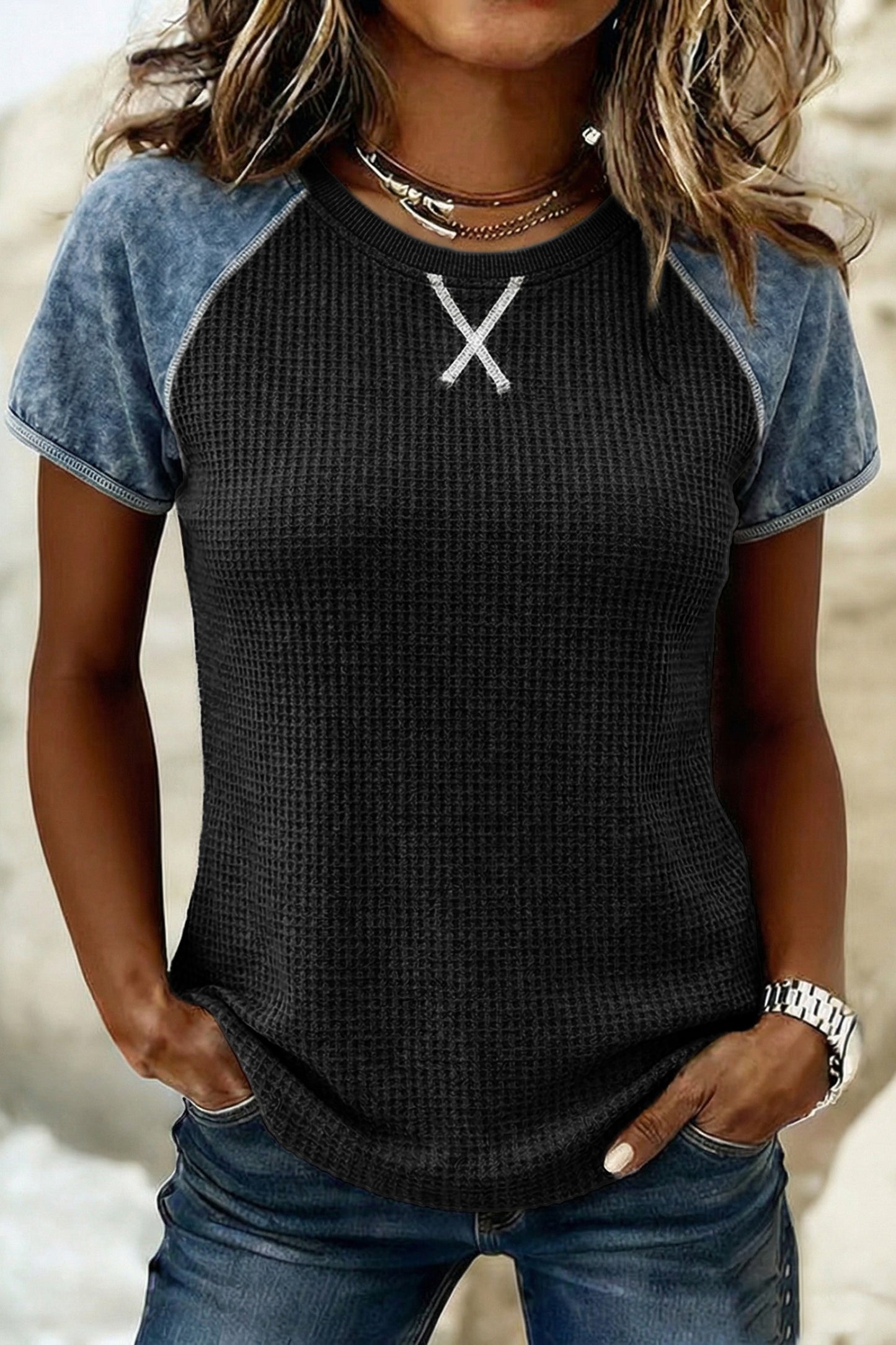 Gray Waffle Knit Seam Top RTS