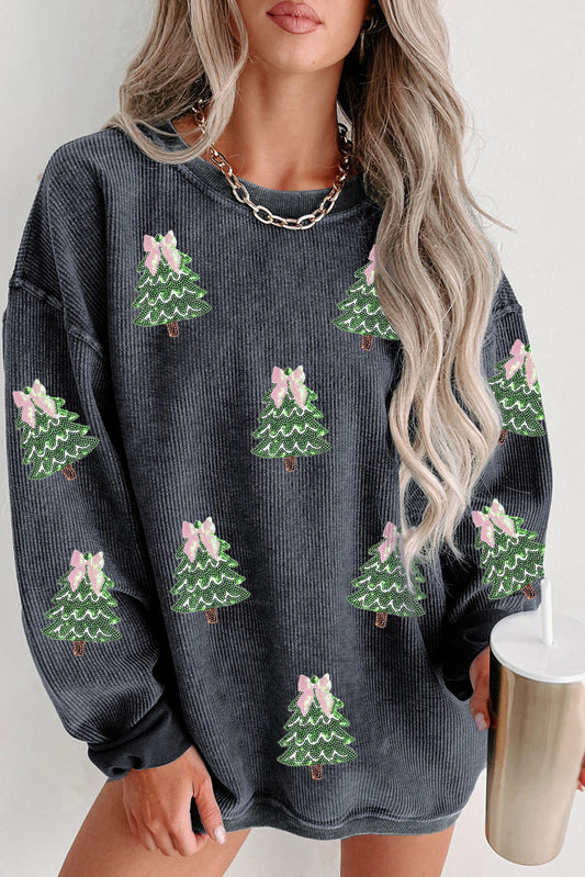 Gray Ribbed Christmas Tree Sweatshirt New RTS