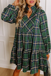 Green Plus Size Plaid Frilly Dress Full Run RTS