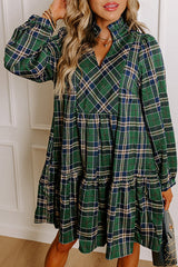 Green Plus Size Plaid Frilly Dress Full Run RTS