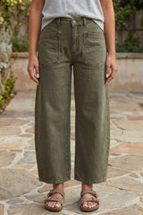 Green Ankle Length Barrel Jeans