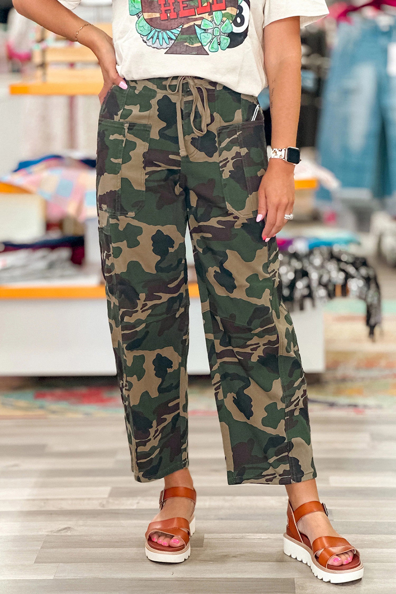 Green Camo Drawstring Jeans