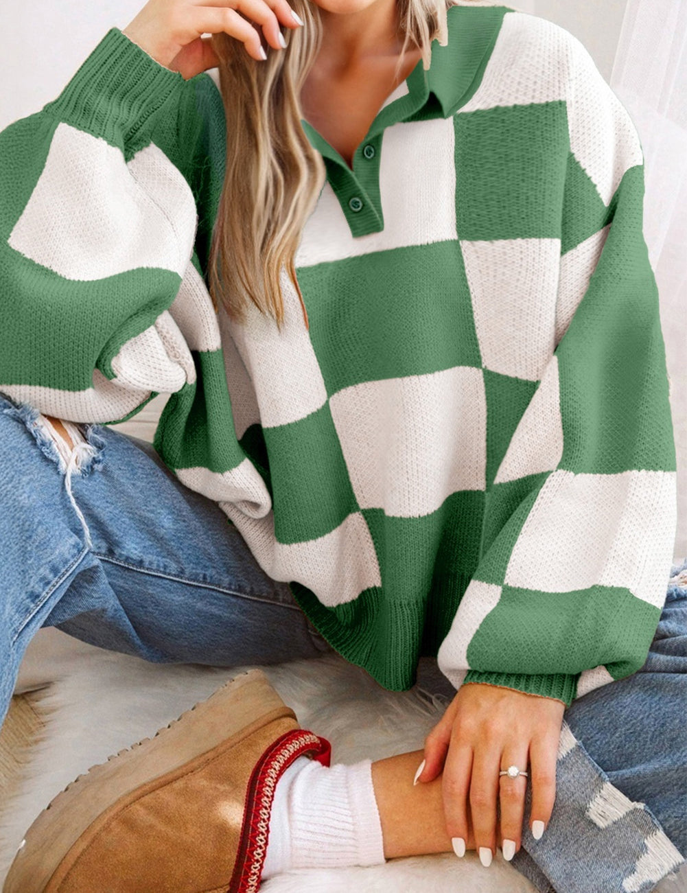 Checkered Loose Sweater Full Run RTS