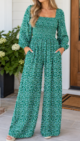 Green Floral Western Jumpsuit