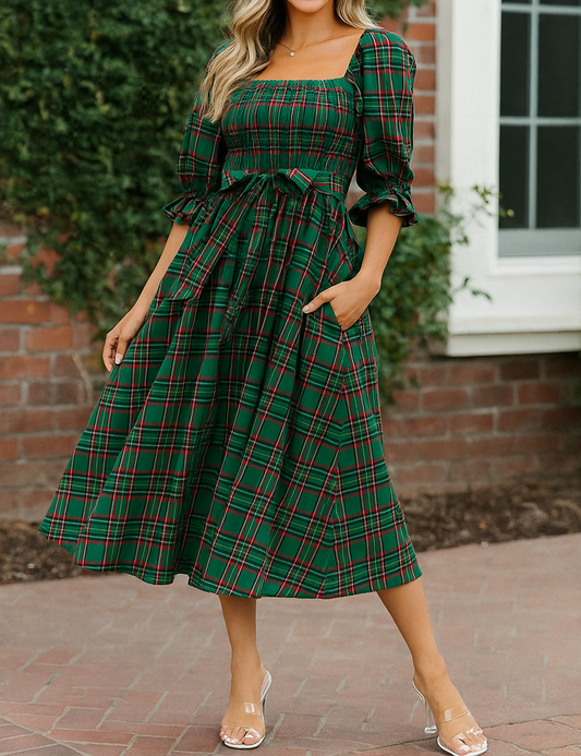 Plaid Knot Midi Dress *Multiple Colors* New RTS