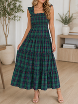 Green Plaid Ruffle Dress New RTS