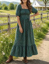 Green Plaid Ruffle Dress Full Run RTS