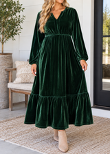 Green V Neck Plus Dress