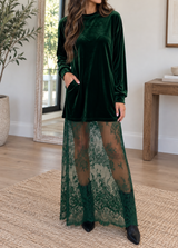 Green Velvet Lace Dress