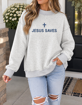 Grey JESUS SAVES Embroidered Sweatshirt