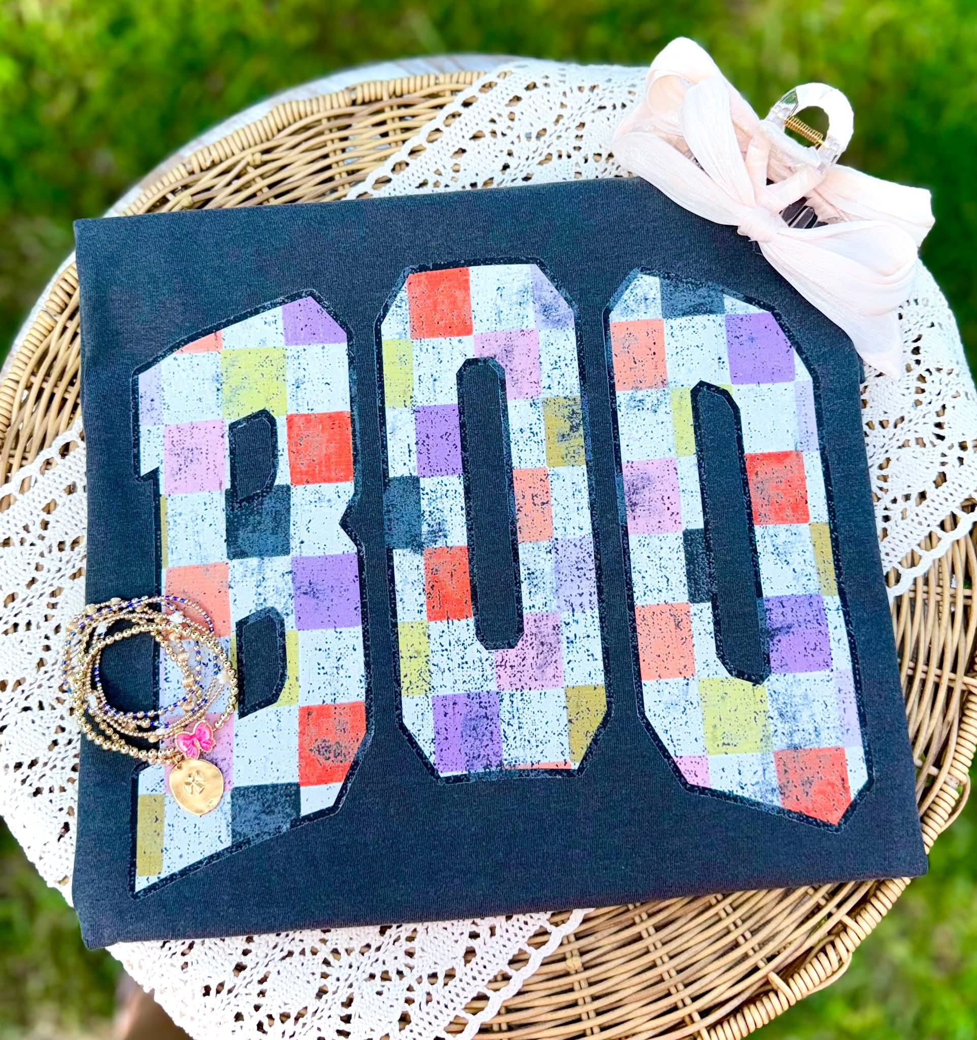 Colorful Checkered Boo Tee.