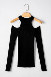 Black Ribbed Cold Shoulder