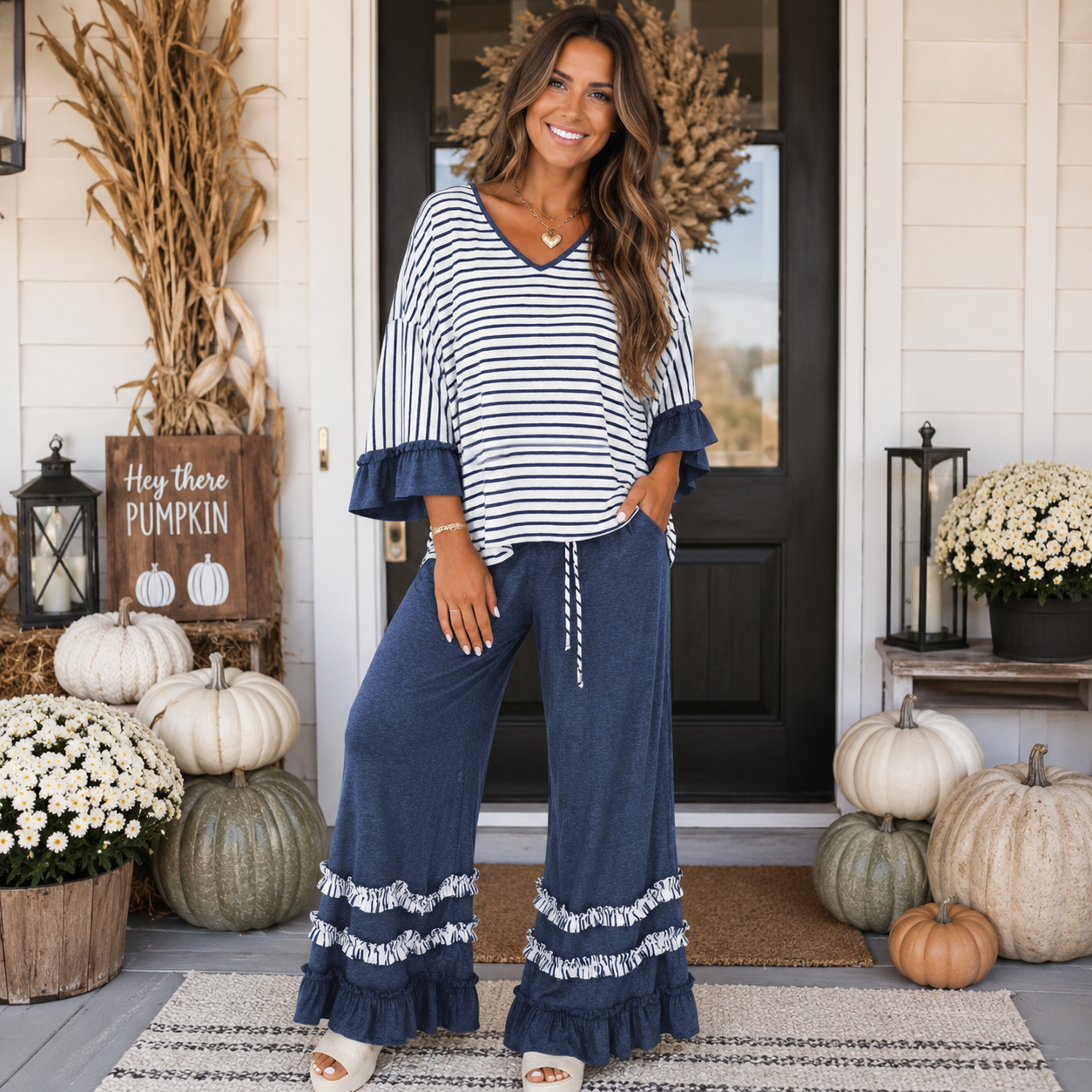 Stripe Ruffle Pant Set