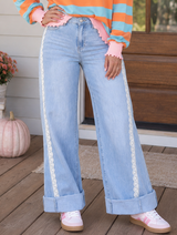 Lace-Trim Jeans