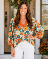 Orange Floral Frilled Blouse