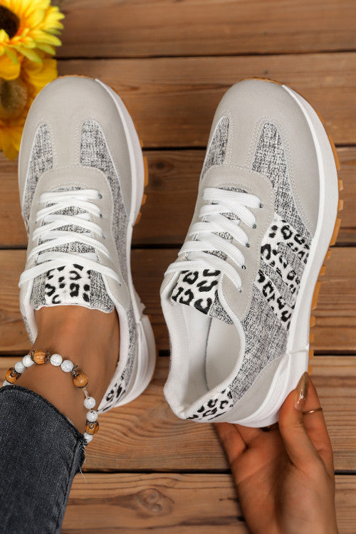 White Mix Texture Leopard Sneakers NEW RTS