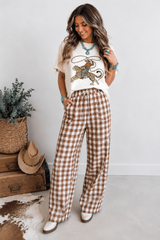 Gingham Plaid Tie Elastic Waist Shift Pants