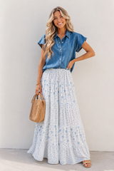 Blue Waist Floral Boho Skirt