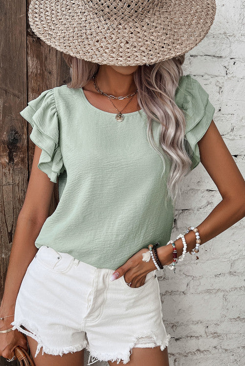 Aqua Ruffle Casual Blouse FB