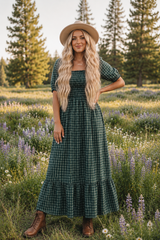 Green Plaid Ruffle Dress