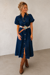 Bubble Sleeve Long Denim Dress