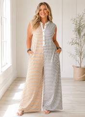 Striped Colorblock Plus Jumpsuit