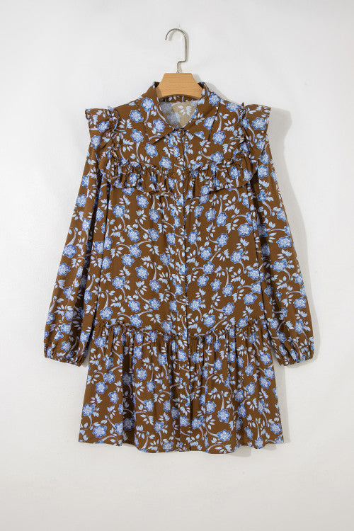 Brown Floral Button Down Dress