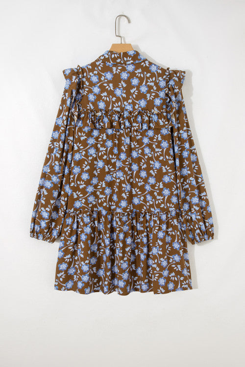 Brown Floral Button Down Dress