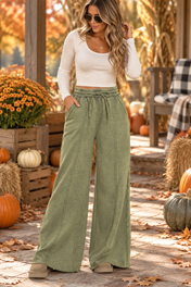 Acid Washed Fleece Pintuck Wide Leg Pants Zenana