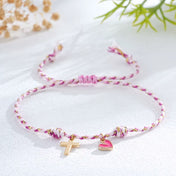 Woven Cross and Heart Charm Bracelet