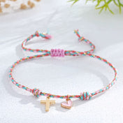 Woven Cross and Heart Charm Bracelet